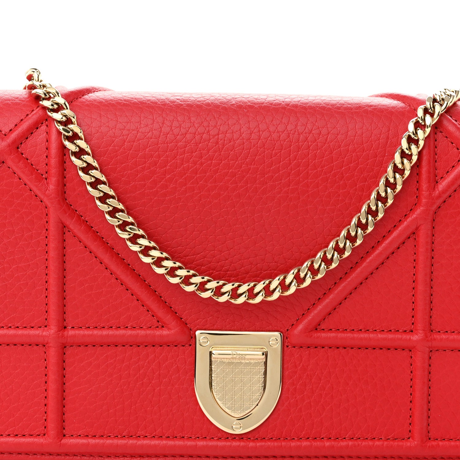 Christian Dior Grained Calfskin Diorama Wallet on Chain Pouch Rouge Vif 7 of 9