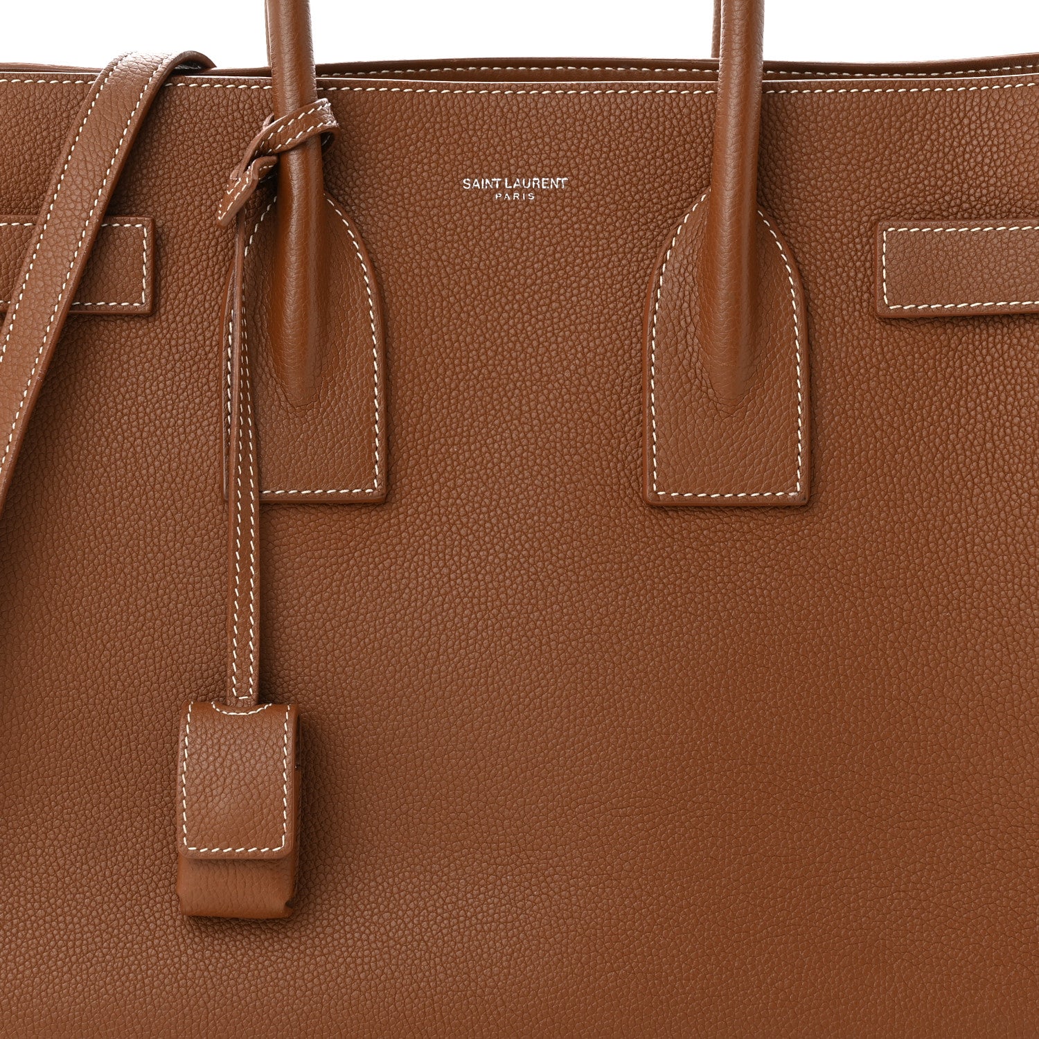 Saint Laurent Grained Calfskin Topstitch Small Sac De Jour Cognac 8 of 11