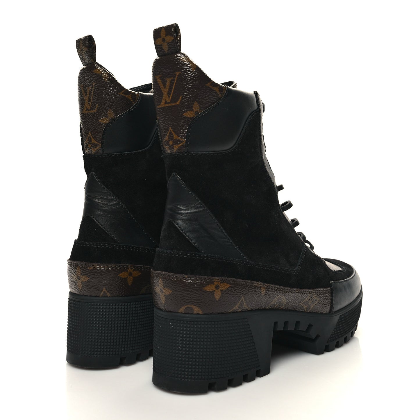 Suede Calfskin Monogram Laureate Platform Desert Boots 38.5 Black