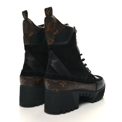 Louis Vuitton Suede Calfskin Monogram Laureate Platform Desert Boots 38.5 Black 4 of 8