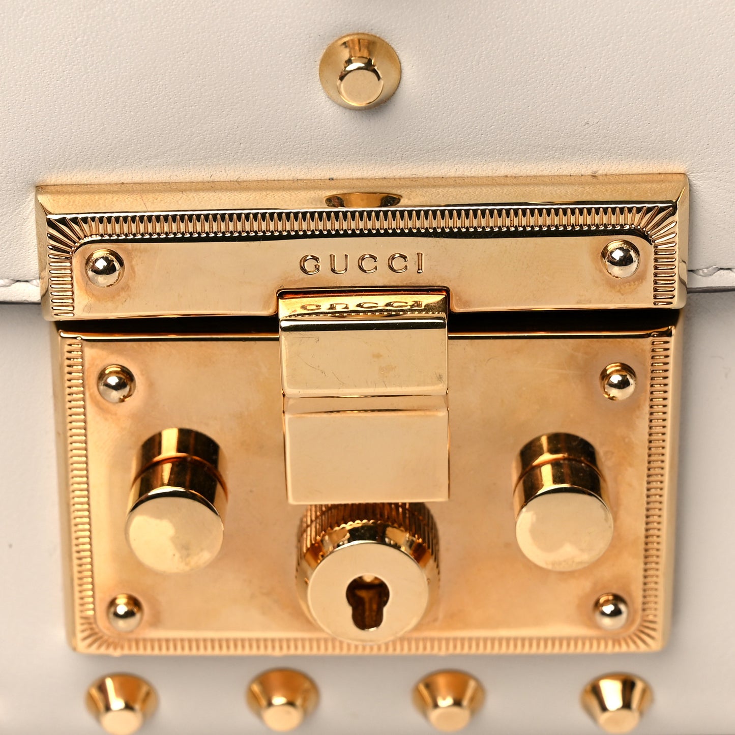 Calfskin Studded Small Padlock Shoulder Bag White
