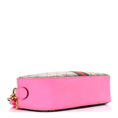 Gucci GG Supreme Monogram Textured Dollar Calfskin Web Ophidia Small Crossbody Bag Beige Ebony Fuchsia 4 of 10