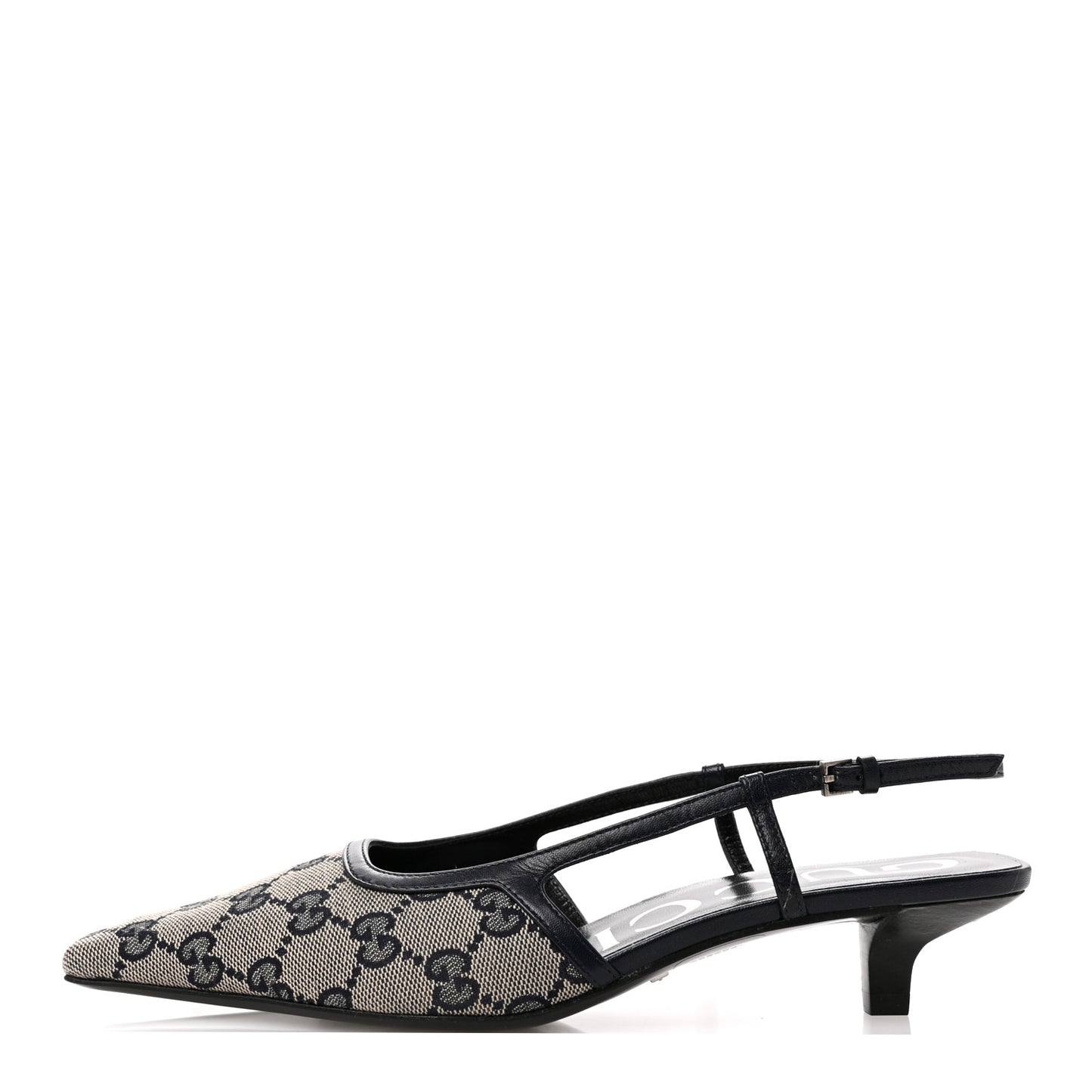 GG Monogram Malaga Kid Square G 35mm Slingback Pumps 36.5 Beige Blue