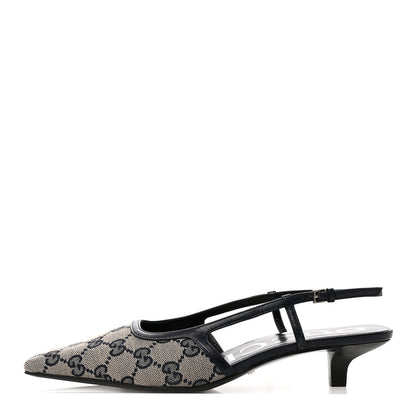 Gucci GG Monogram Malaga Kid Square G 35mm Slingback Pumps 36.5 Beige Blue 1 of 9