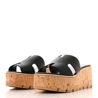 Hermes Calfskin Cork Eze 30 Sandals 38 Black 3 of 9