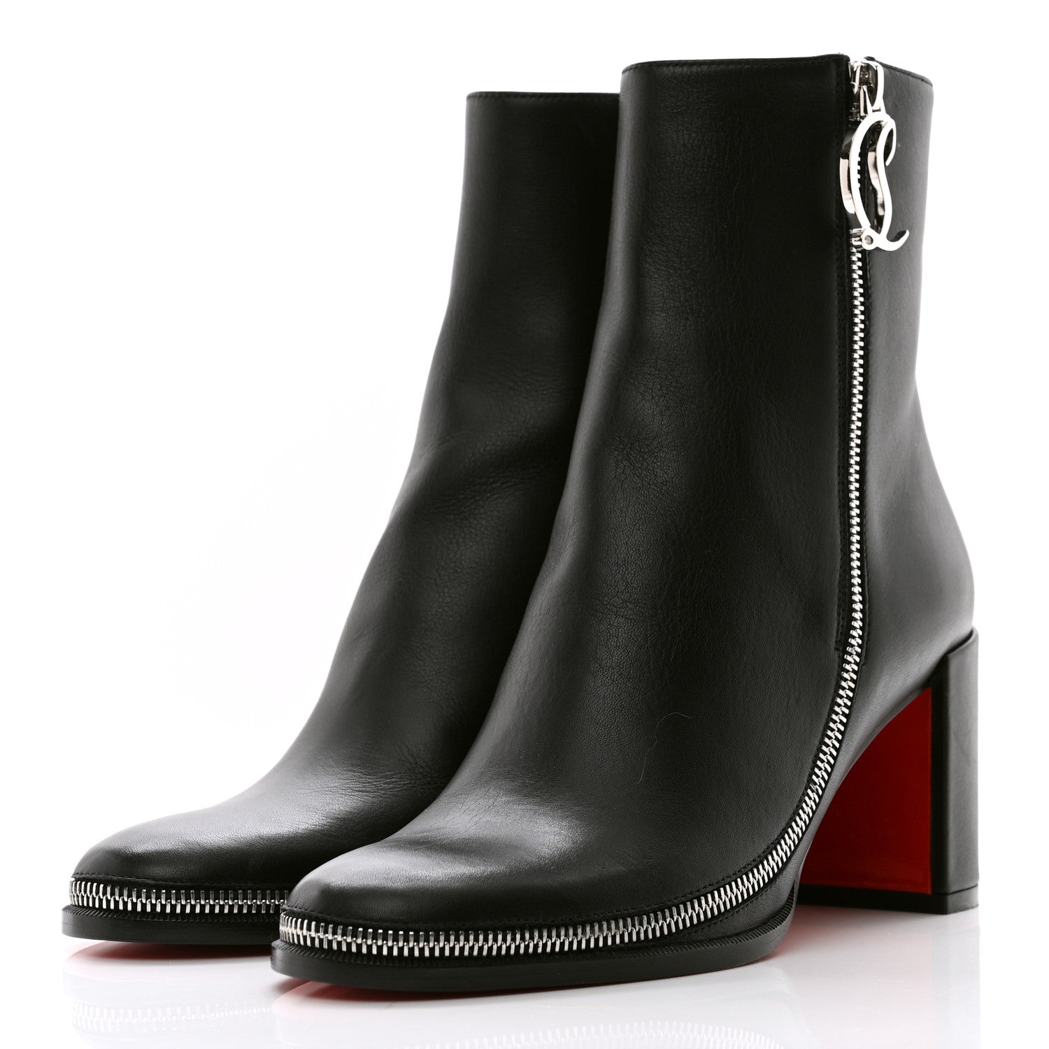 Christian Louboutin Calfskin CL Zip 70 Ankle Bootie 37 Black 3 of 8