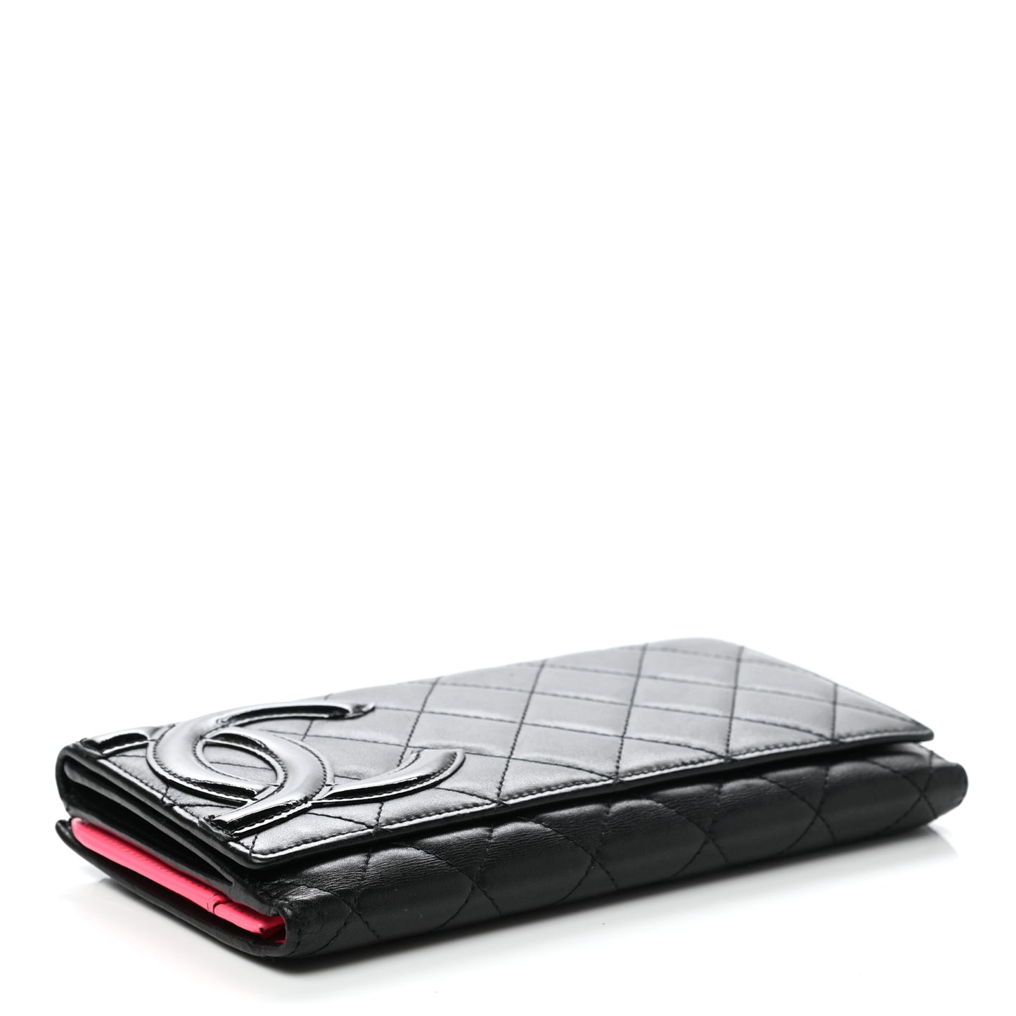 Calfskin Quilted Cambon Long Double Wallet Black
