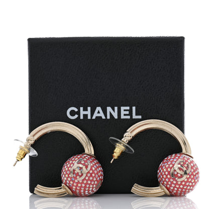 Chanel Crystal CC Ball Hoop Earrings Pink Gold 5 of 5