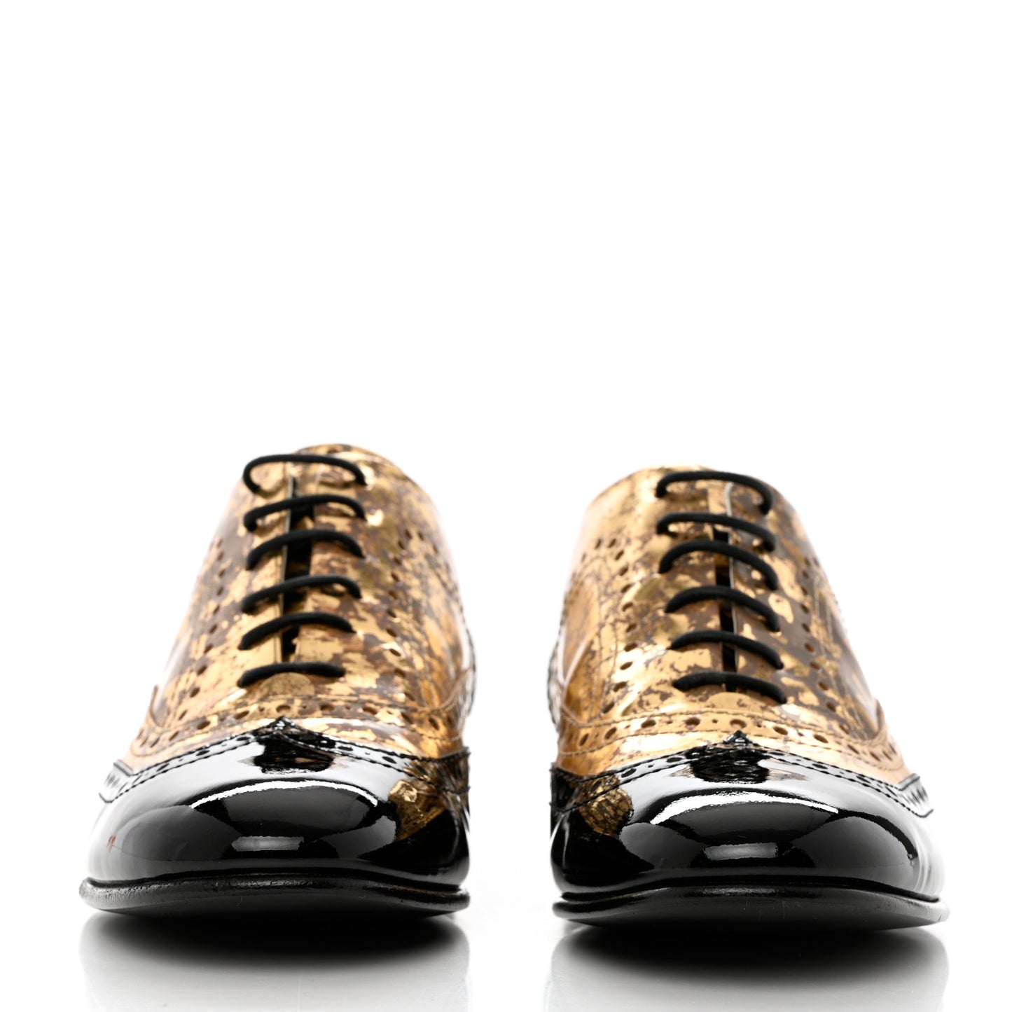 Fantasy Patent Calfskin Lace Up Oxfords 38.5 Gold Black