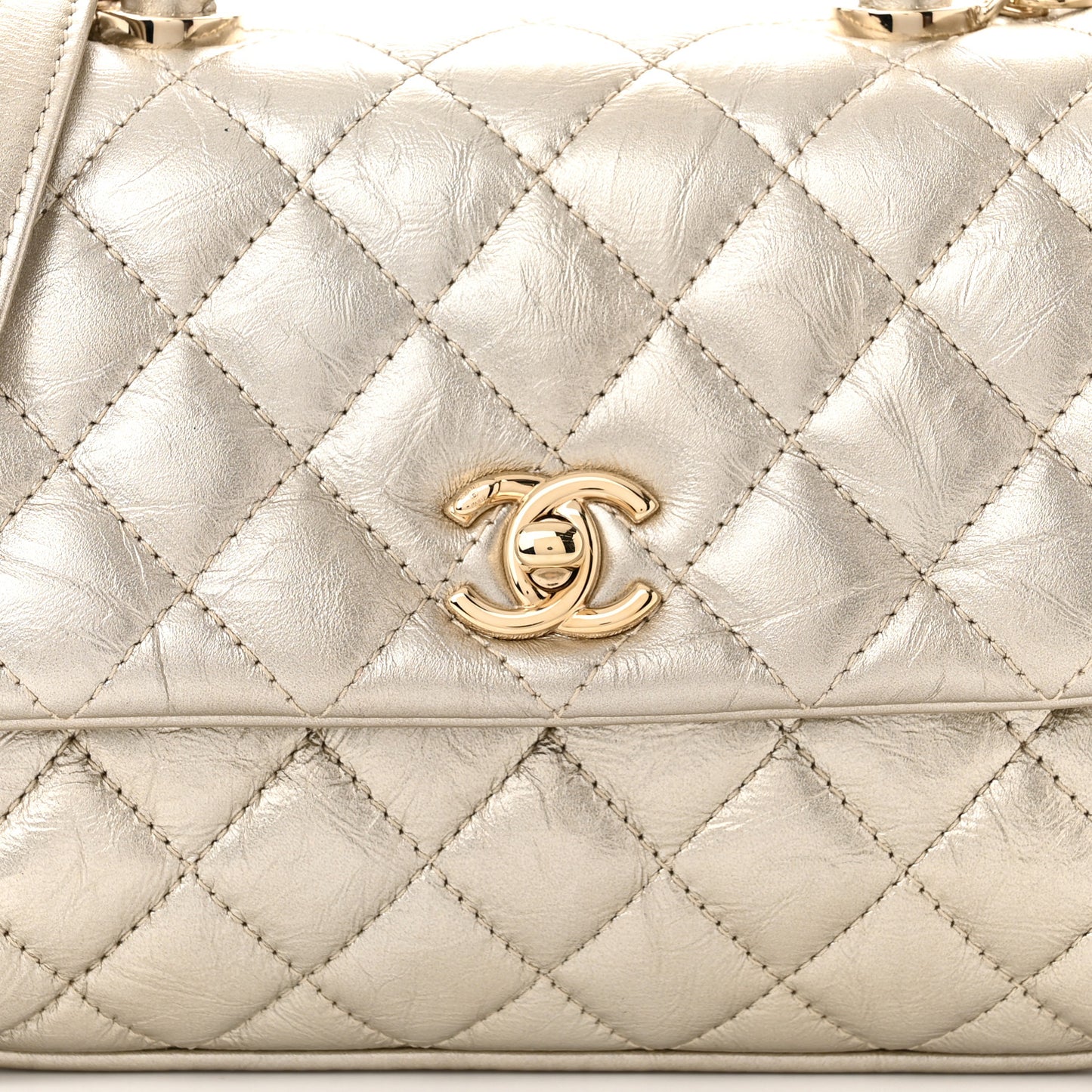 Metallic Aged Calfskin Quilted Mini Coco Handle Flap Gold