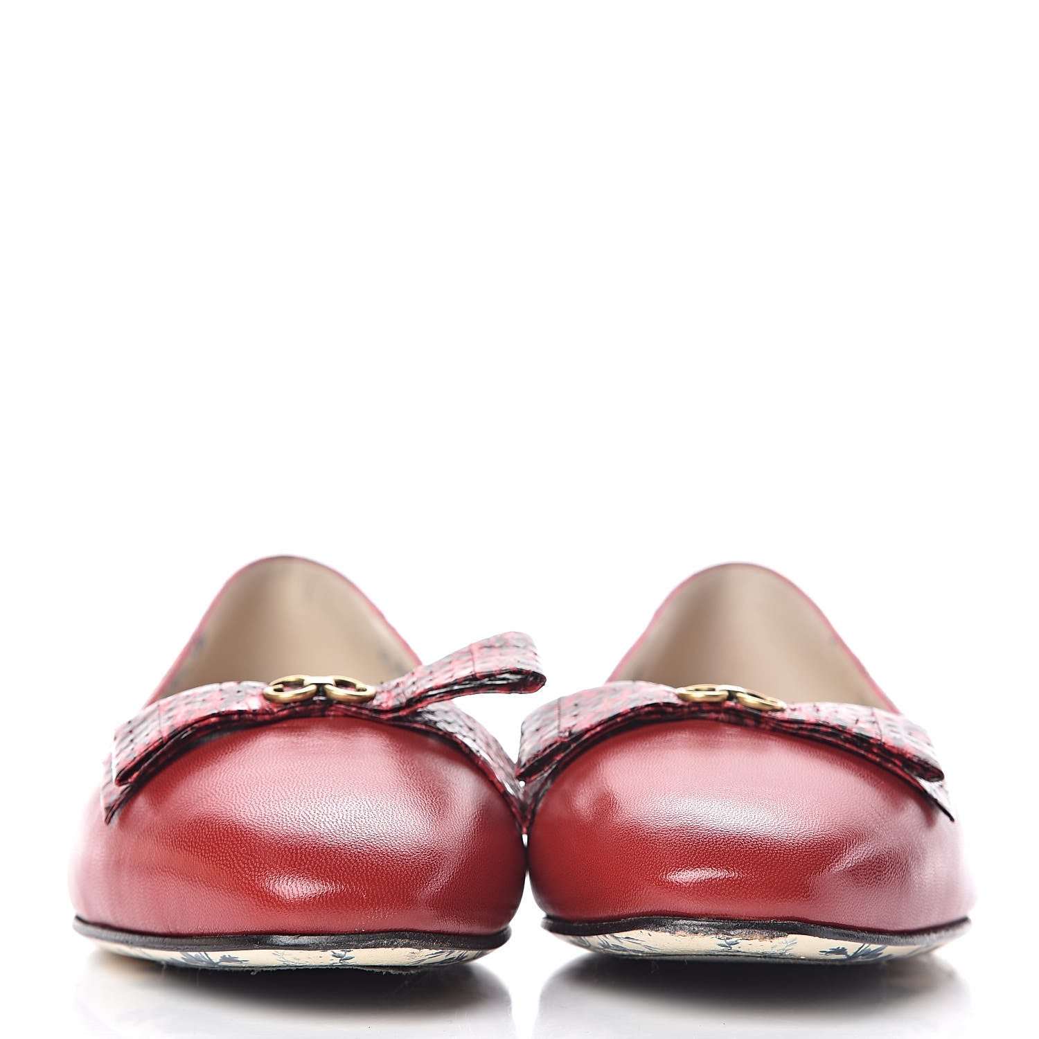 Gucci Malaga Kid Elaphe Yva Ballet Flats 38 Hibiscus Red 2 of 11