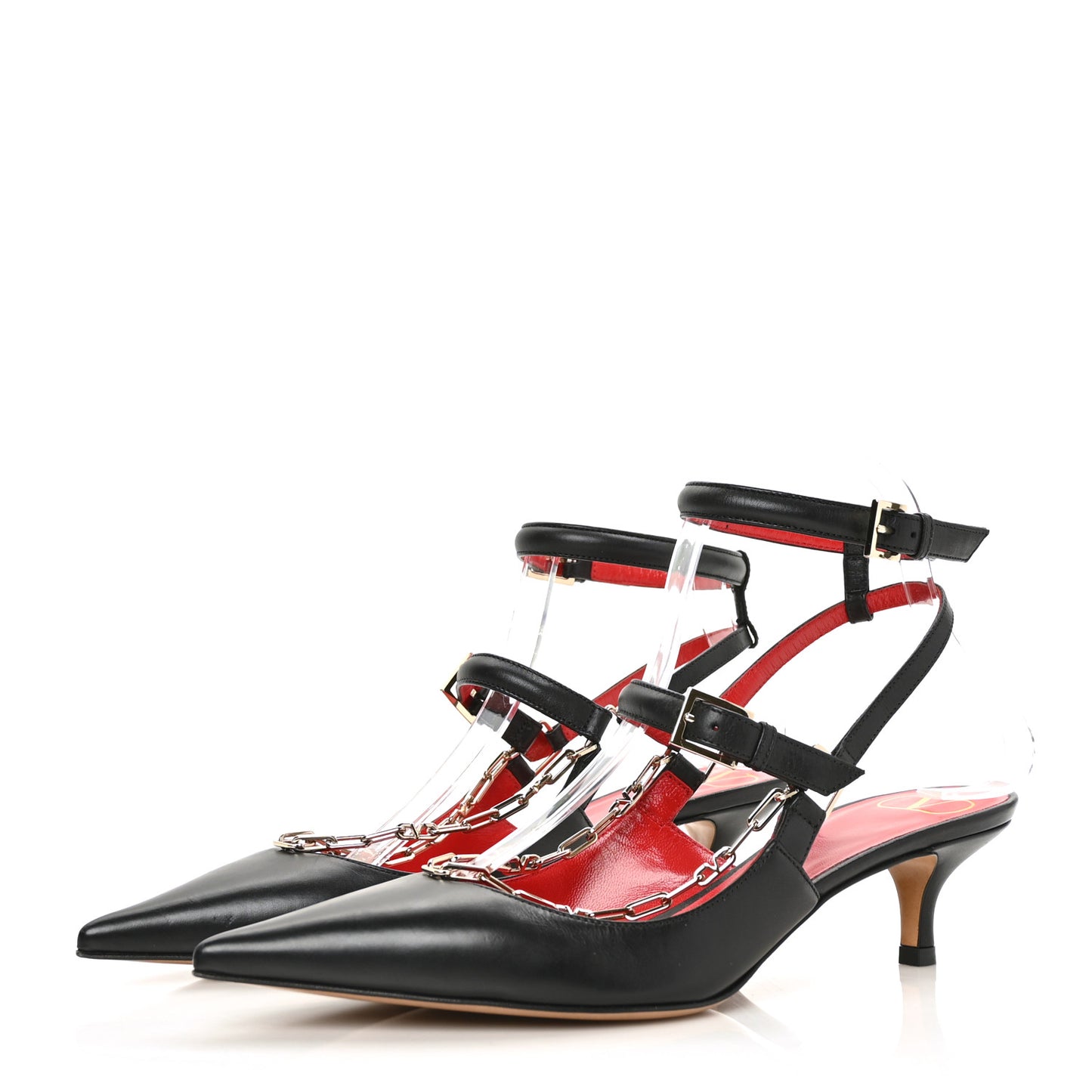 Smooth Calfskin Chain Slingback Pumps 38 Black