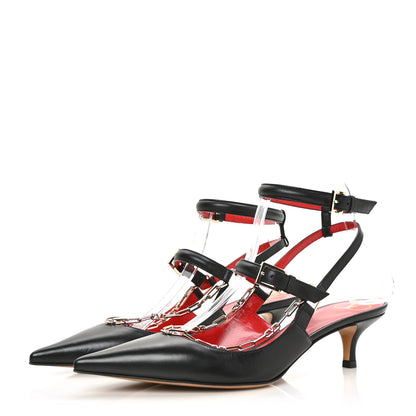 Valentino Garavani Smooth Calfskin Chain Slingback Pumps 38 Black 3 of 7
