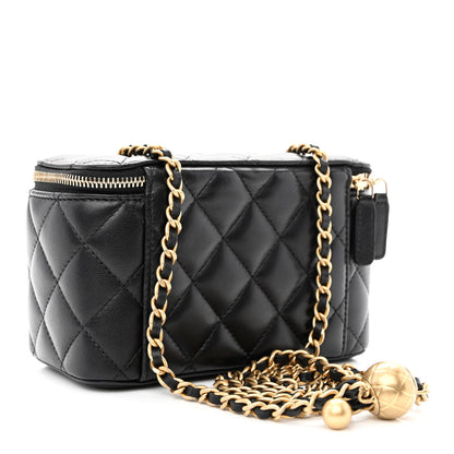 Chanel Lambskin Quilted Small Pearl Crush Vanity Case With Chain Black 3 of 11