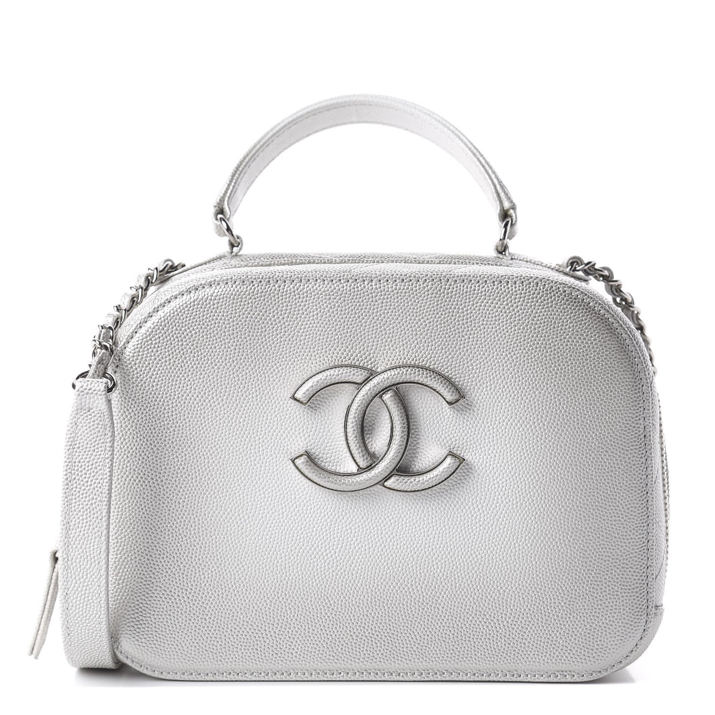 Metallic Caviar Small Coco Curve Vanity Bag Silver