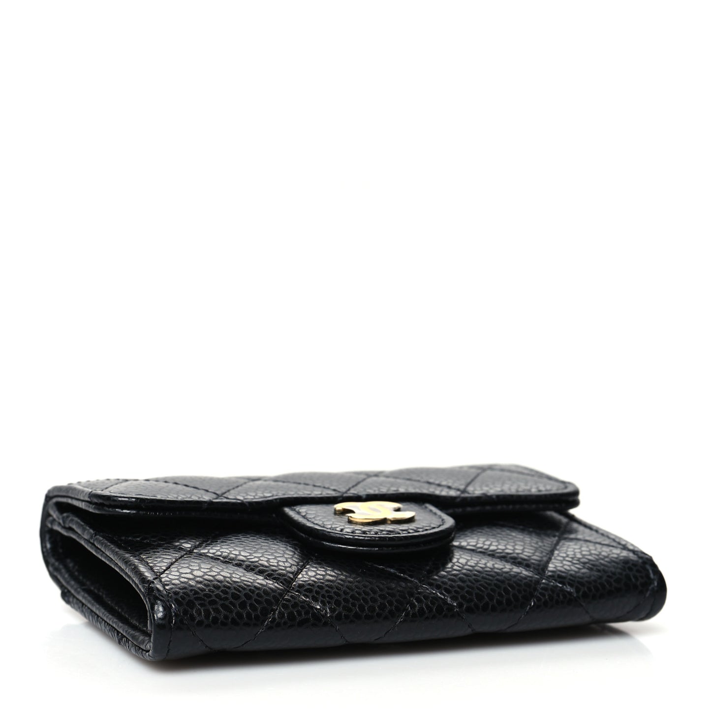 Caviar Quilted Flap Card Holder Black