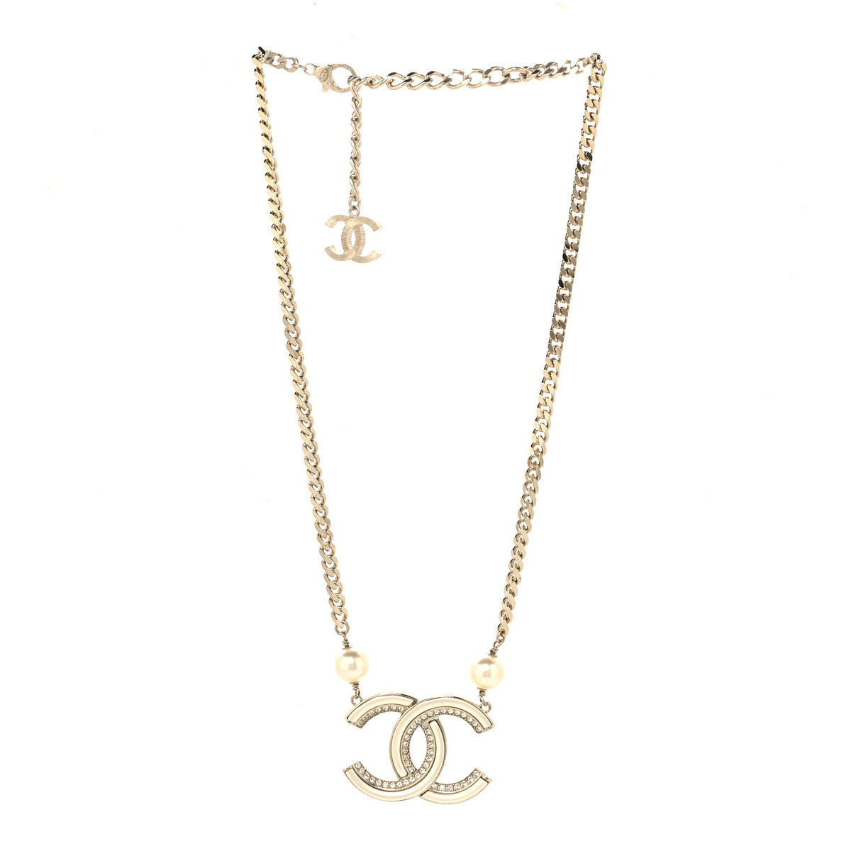 Chanel Resin Crystal Pearl CC Pendant Necklace Gold 3 of 6