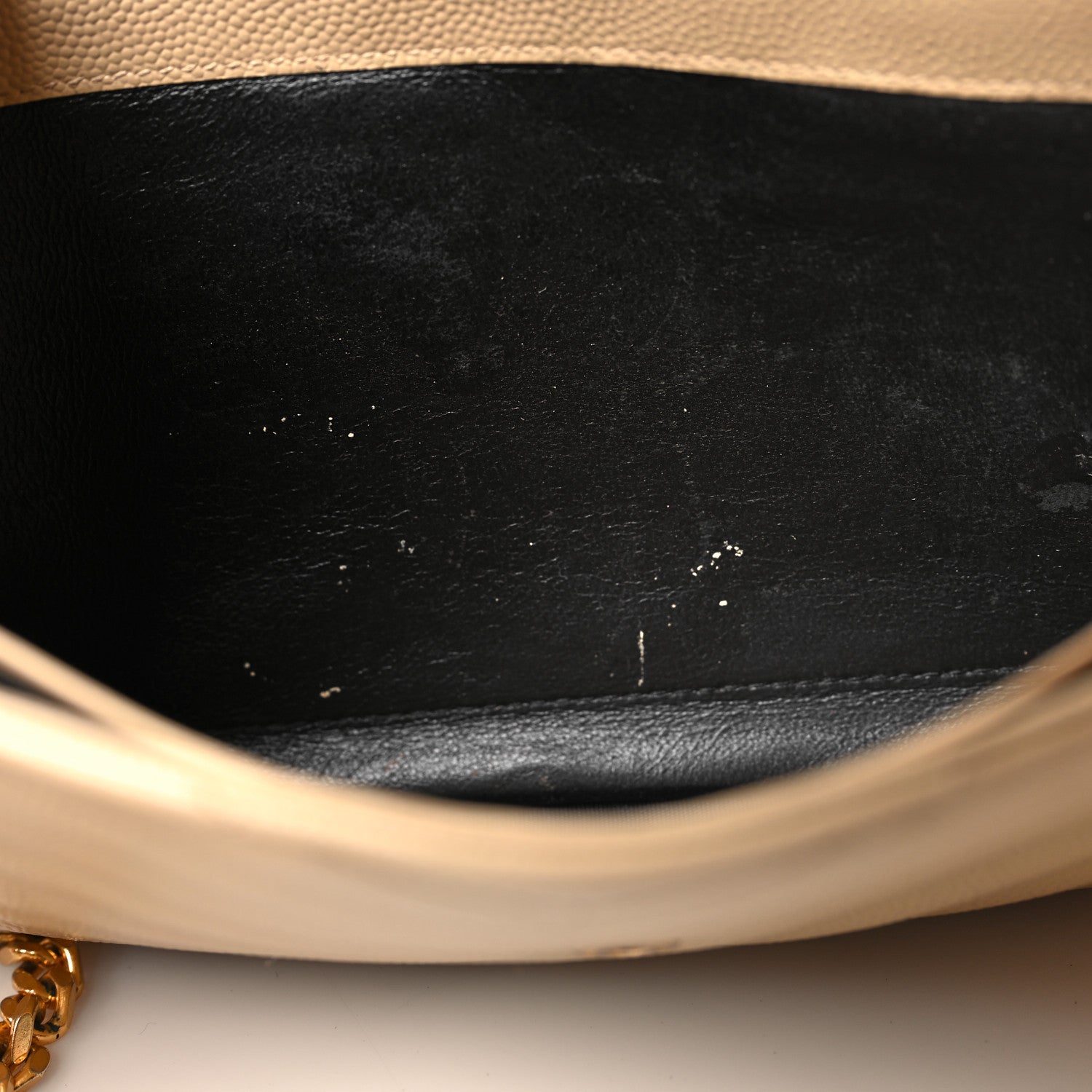 Saint Laurent Grain De Poudre Matelasse Chevron Monogram Chain Wallet Dark Beige 12 of 15