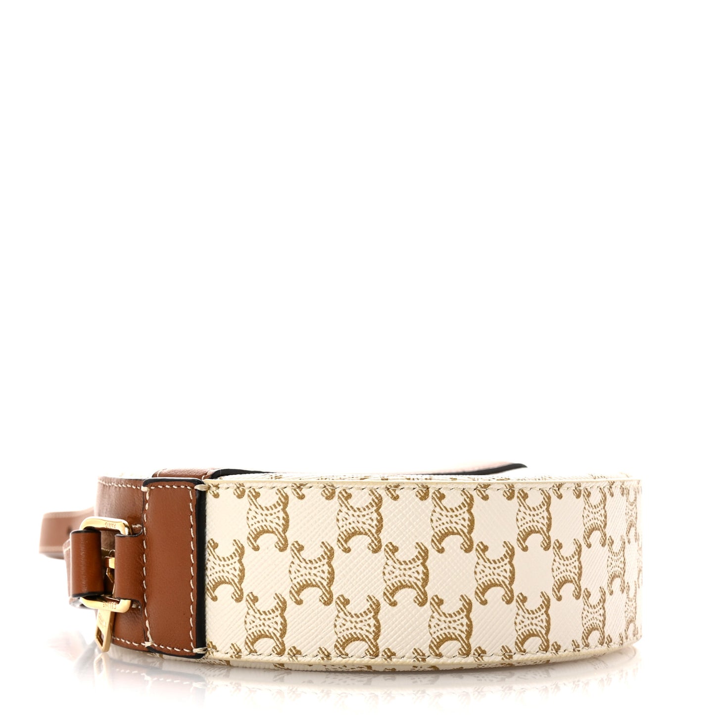 Lambskin Triomphe Canvas Round Purse On Strap White Tan