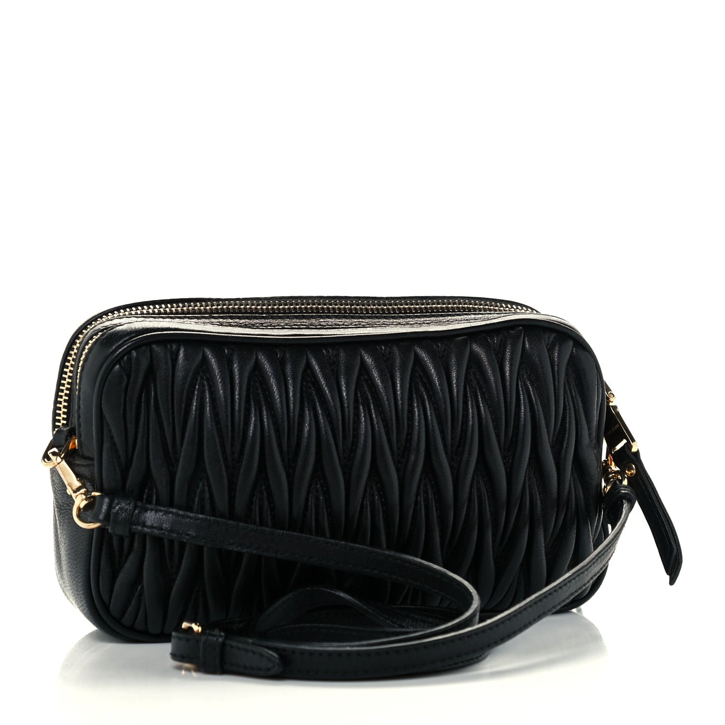 Nappa Matelasse Double Zip Pochette Clutch Black