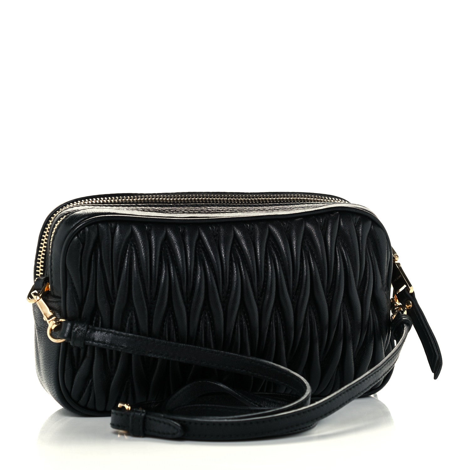 Miu Miu Nappa Matelasse Double Zip Pochette Clutch Black 3 of 14