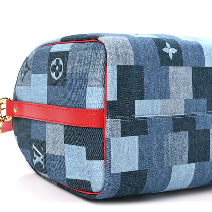 Louis Vuitton Denim Damier Monogram Patchwork Speedy Bandouliere 30 Blue Rouge 8 of 9