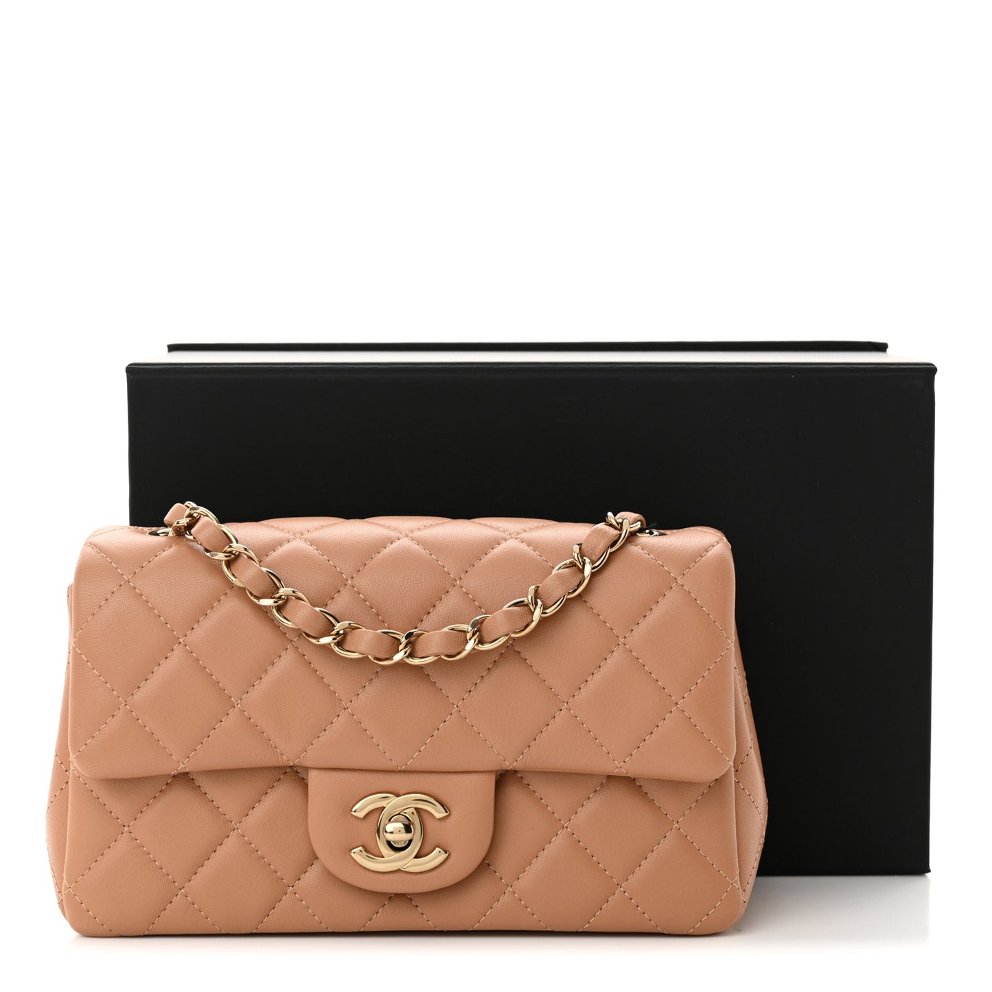 Lambskin Quilted Mini Rectangular Flap Brown