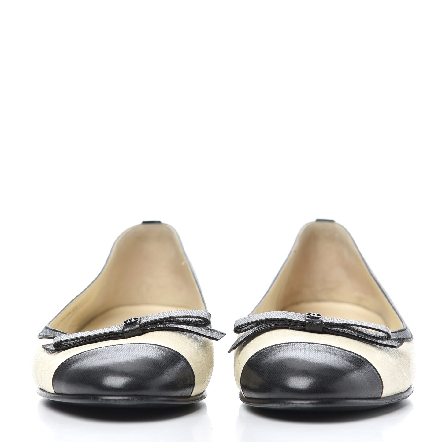 Goatskin Cap Toe Bow CC Ballerina Flats 36.5 Ivory Black