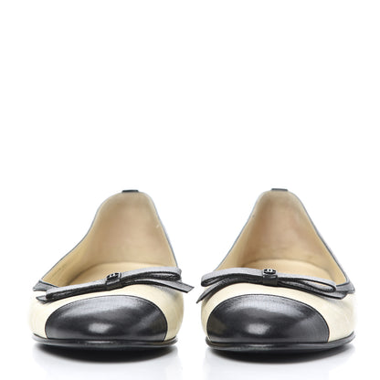 Chanel Goatskin Cap Toe Bow CC Ballerina Flats 36.5 Ivory Black 2 of 24