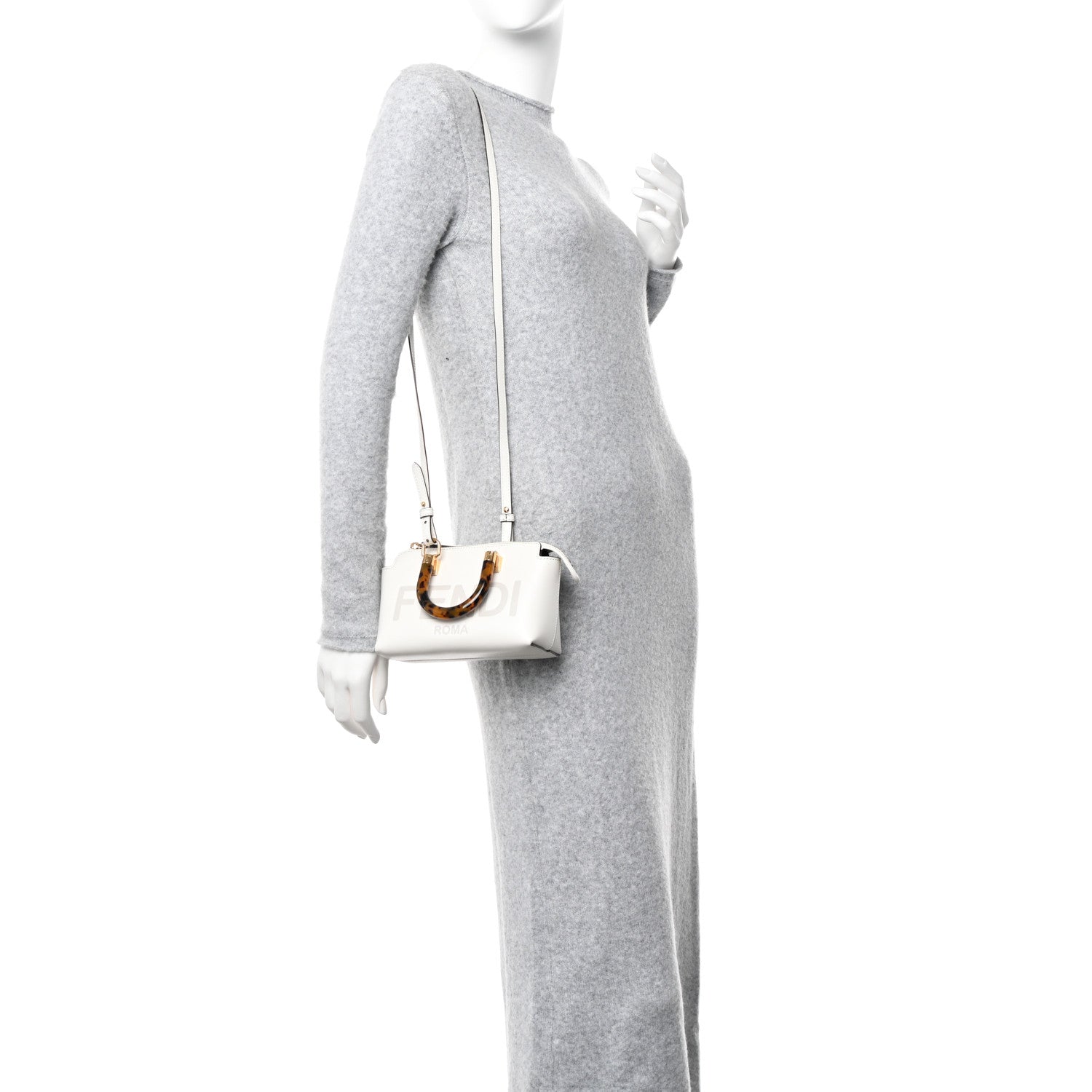 Fendi Vitello King Plexiglass Logo Embossed Mini By The Way Top Handle Boston Bag White Rice 2 of 11