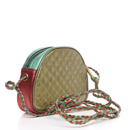Gucci Laminated Nappa Trapuntata Mini Zumi Dome Shoulder Bag Rosso Jasmine Green Rame 2 of 9