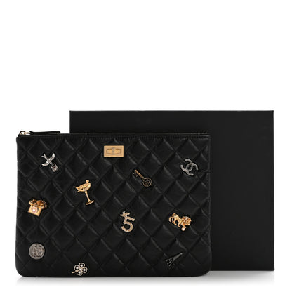 Chanel Aged Calfskin Lucky Charms Quilted Medium Reissue Cosmetic Case Black 8 of 8