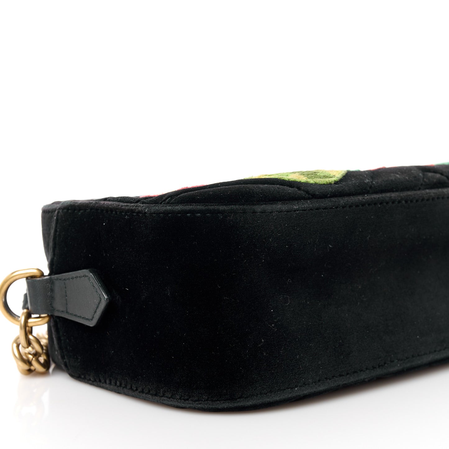 Velvet Matelasse Deer Embroidered Small GG Marmont Chain Shoulder Bag Black