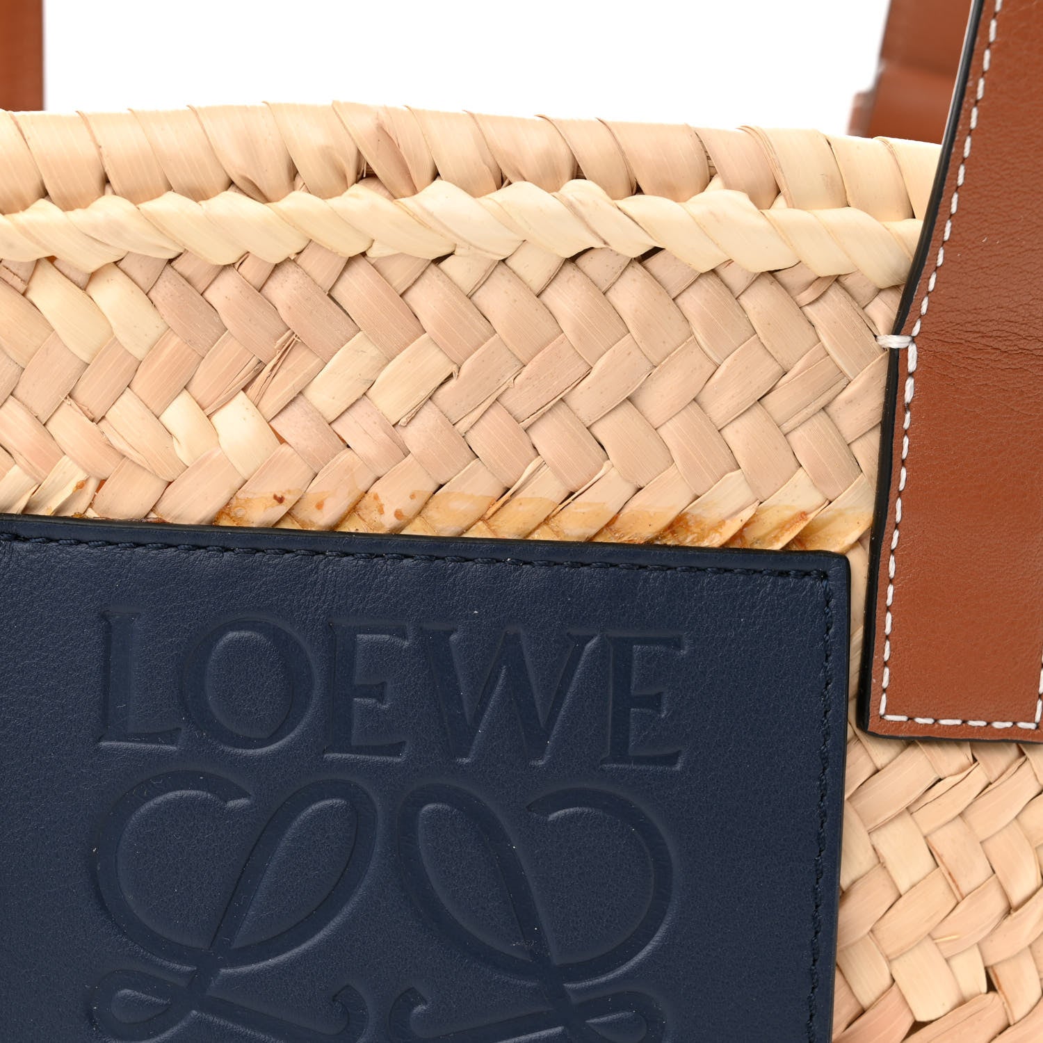 Loewe Raffia Small Basket Tote Bag Natural Tan Navy 10 of 11