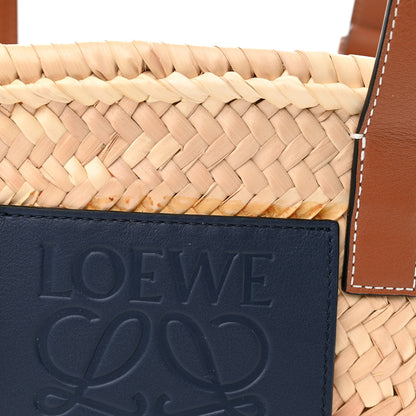 Loewe Raffia Small Basket Tote Bag Natural Tan Navy 10 of 11