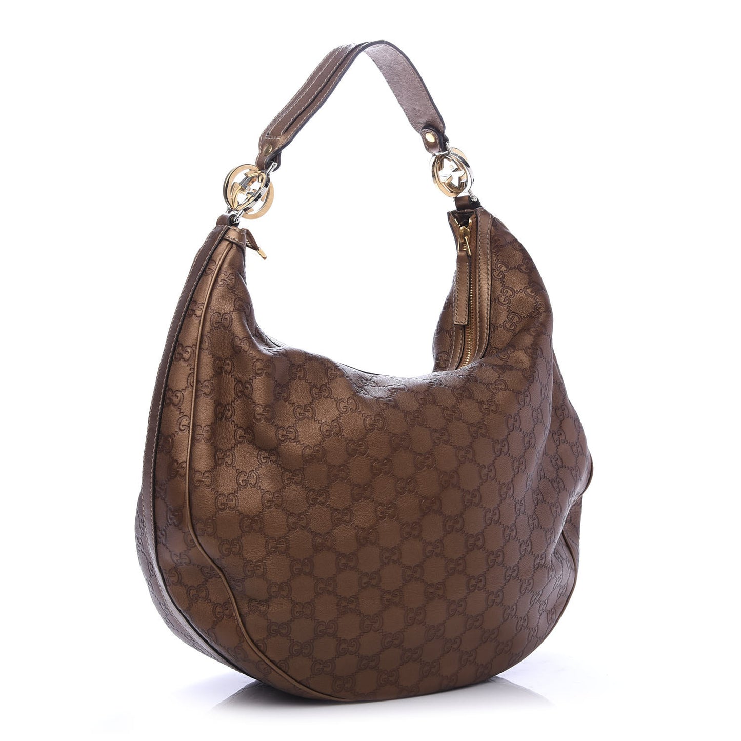 Metallic Guccissima Large GG Twins Hobo Bronze