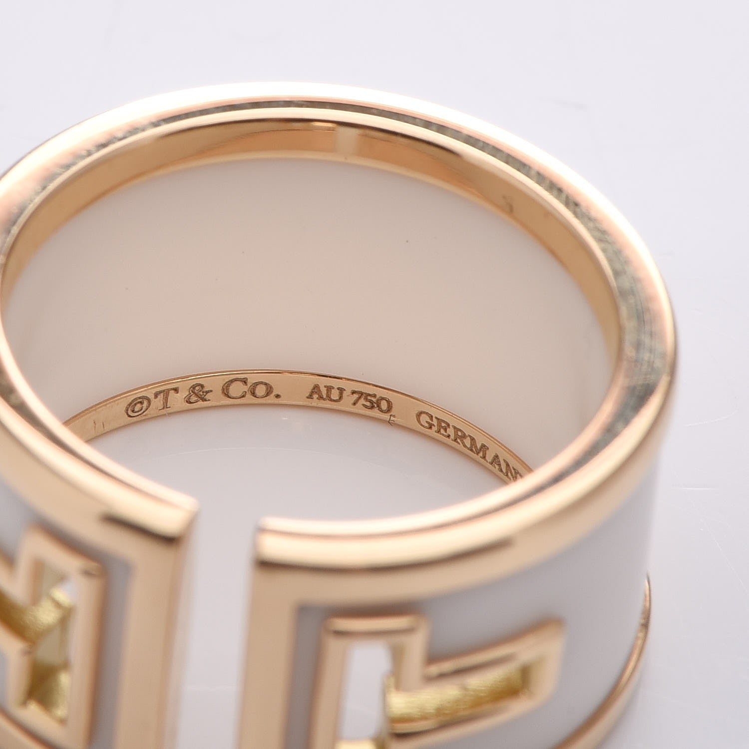 Tiffany 18K Yellow Gold White Ceramic T Cutout Ring 52 6 6 of 8