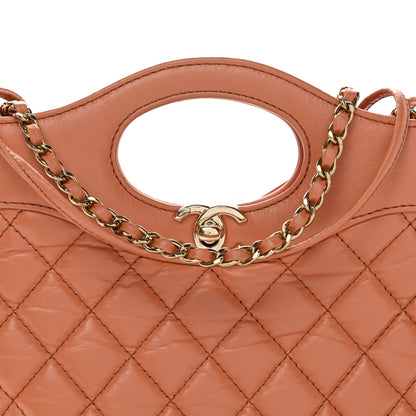 Chanel Shiny Crumpled Calfskin Quilted Mini 31 Shopping Bag Orange 8 of 10