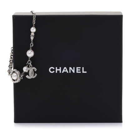 Chanel Crystal Pearl Camellia CC Coco Flapper Bracelet Silver 5 of 5