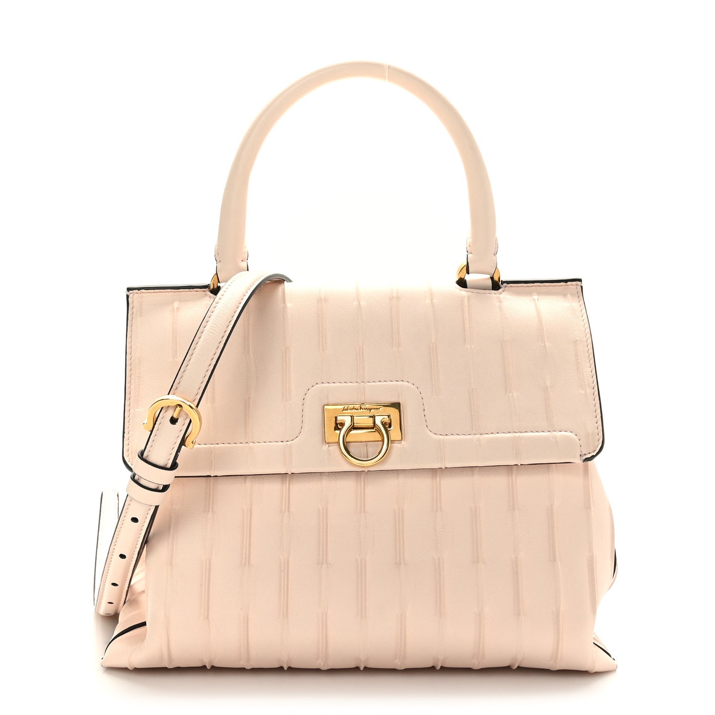 Calfskin Trifolio Pinktuck Top Handle Bag Pink Lemonade