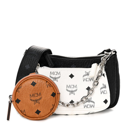 MCM Visetos Aren Essential Multi Pochette Black White Cognac 1 of 10