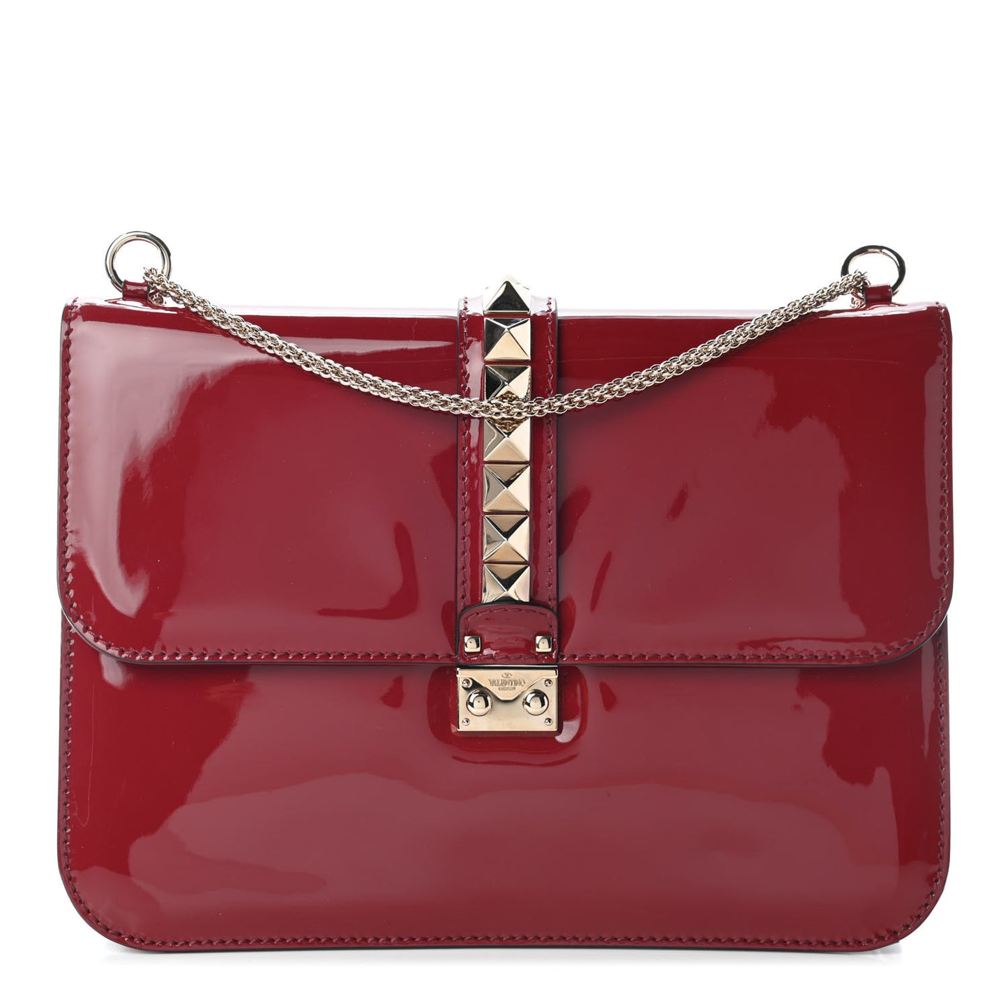 Patent Large Glam Lock Rockstud Flap Red