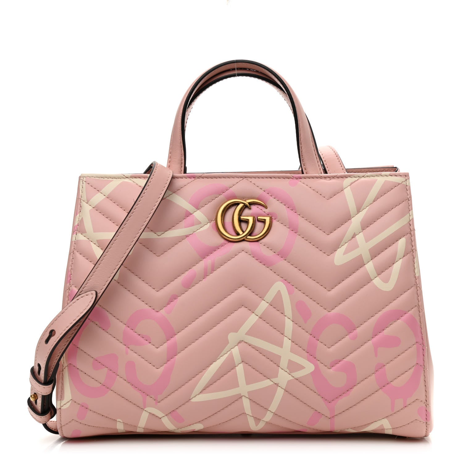 Gucci Calfskin Matelasse GucciGhost Small GG Marmont Tote Perfect Pink Rosa Ivory 1 of 10