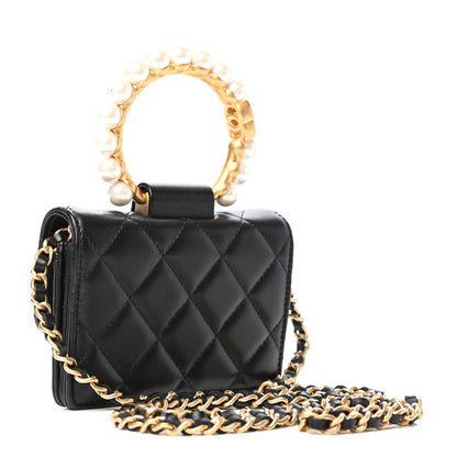 Chanel Lambskin Quilted Pearl Crown Clutch With Chain Black 3 of 10