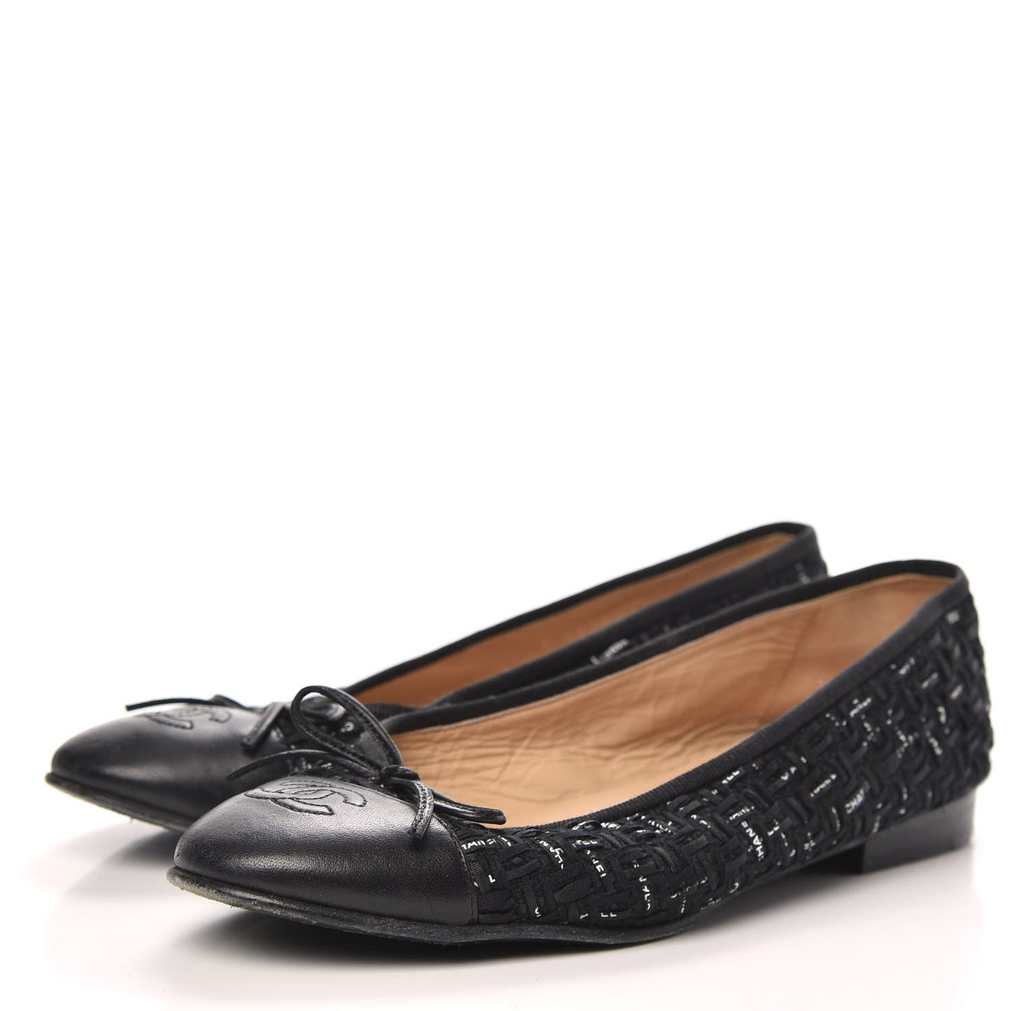 Tweed Lambskin CC Cap Toe Ballerina Flats 36.5 Black