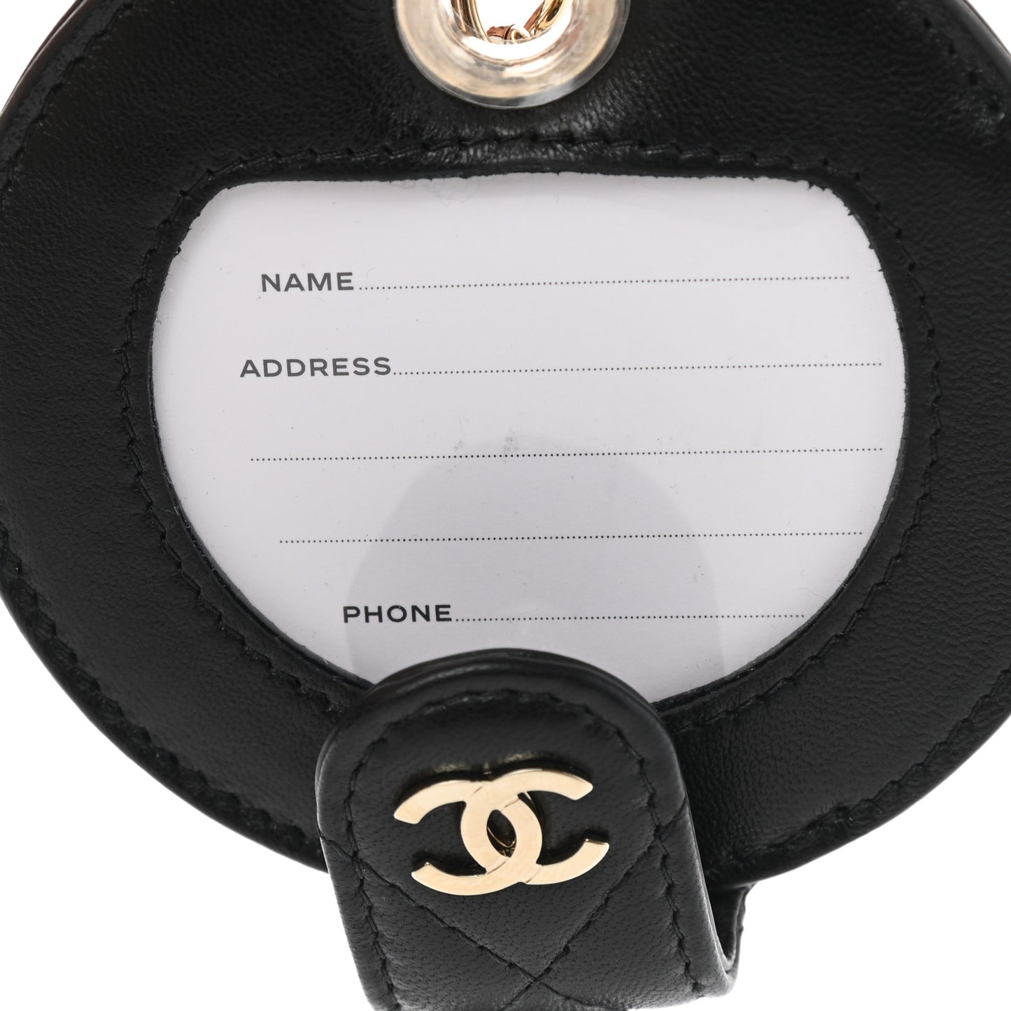 Lambskin Quilted Round Luggage Tag Black