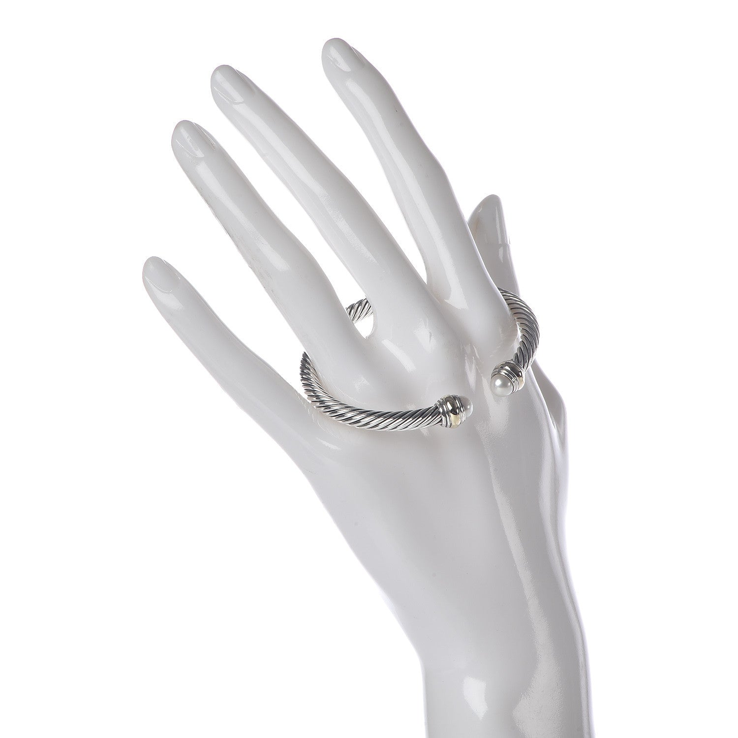 David Yurman Sterling Silver 14K Yellow Gold Pearl 5mm Cable Classics Bracelet 2 of 6