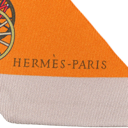 Hermes Silk Les Voitures Exquises Twilly Orange Beige Kaki 2 of 10