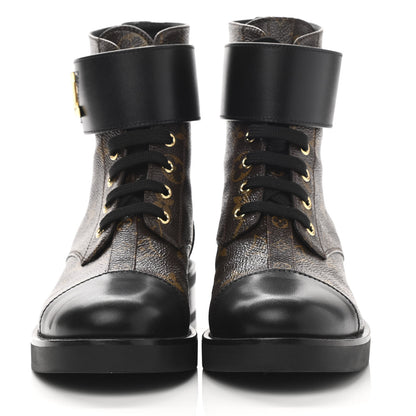 Louis Vuitton Calfskin Monogram Wonderland Flat Ranger Boots 37.5 Black 2 of 8