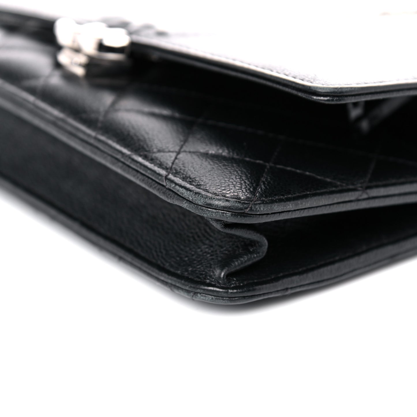 Grained Calfskin Quilted CC Box Wallet On Chain WOC Black